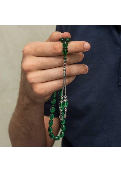 Hk Sıkma Kehribar Tesbih Gümüş Püsküllü Yeşil Ateş|gümüş Takı Hediyelik Ürünler fırsatları