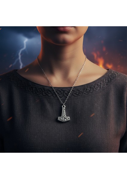 Thor Mjollnir Hammer Gümüş Kaplama Düz Zincir Kolye fiyatları