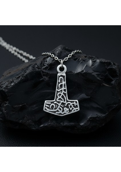 Thor Mjollnir Hammer Gümüş Kaplama Düz Zincir Kolye modelleri