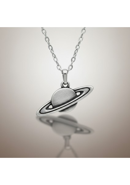 Gezegen - Büyülü Satürn Gümüş Kaplama Düz Zincir Kolye