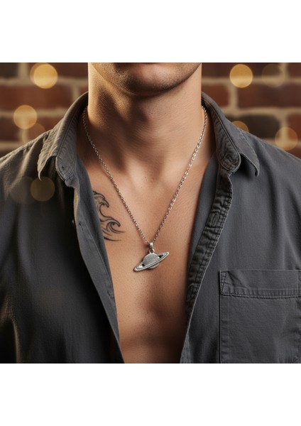 Gezegen - Büyülü Satürn Gümüş Kaplama Düz Zincir Kolye fiyatları