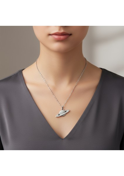 Gezegen - Büyülü Satürn Gümüş Kaplama Düz Zincir Kolye modelleri