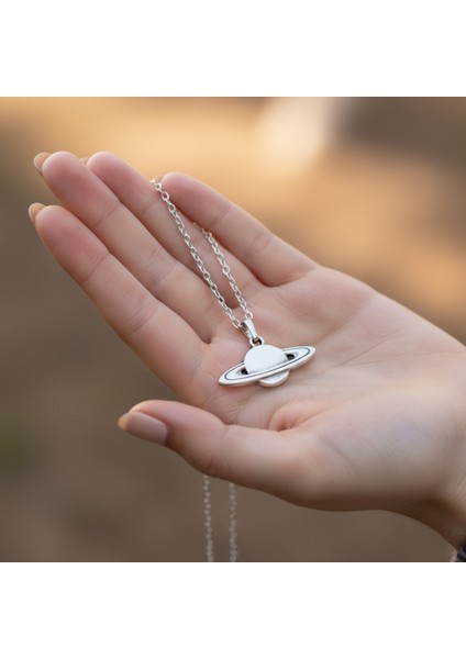 Gezegen - Büyülü Satürn Gümüş Kaplama Düz Zincir Kolye fırsatları