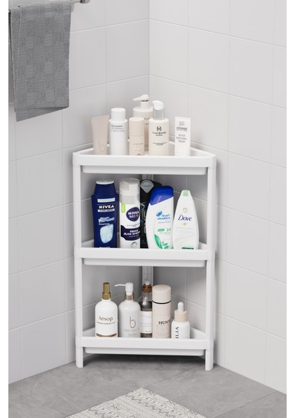 Üçgen 3 Katlı Köşe Rafı, Şık ve Pratik Düzenleyici, Banyo ve Alanlar Için Ideal