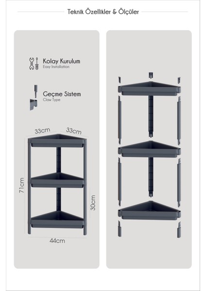 Üçgen 3 Katlı Köşe Rafı, Şık ve Pratik Düzenleyici, Banyo ve Alanlar Için Ideal modelleri