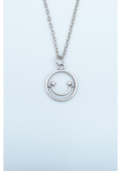 Minimal Gülen Yüz- Smile Gümüş Kaplama Düz Zincir Kolye