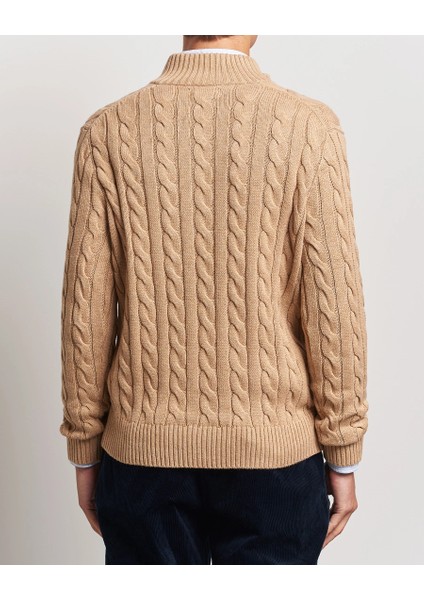 Erkek Örgü Dokulu Kahverengi Yarım Fermuar Triko Kazak fiyatları