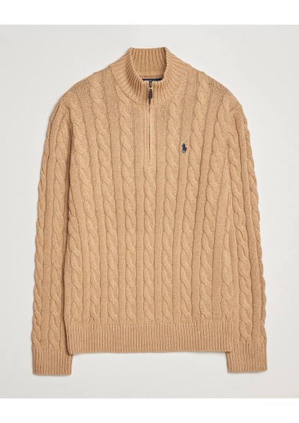 Erkek Örgü Dokulu Kahverengi Yarım Fermuar Triko Kazak modelleri