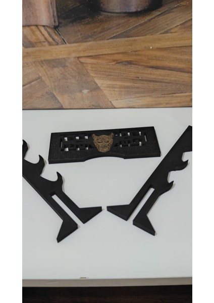 Oni Maskeli 3’lü Katana Standı | Mini Kılıçlar Için Dekoratif Sergi Sehpası modelleri