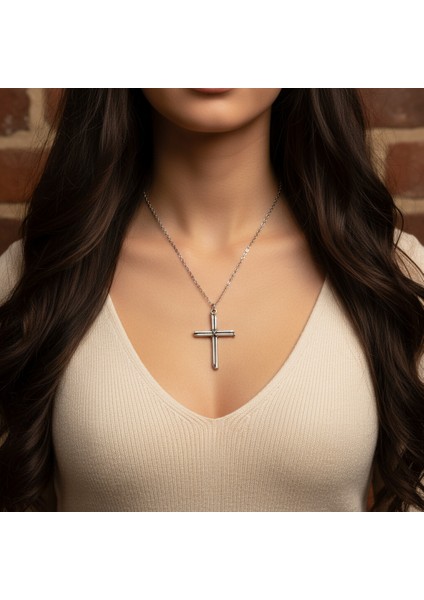Çivili Haç Gümüş Kaplama Düz Zincir Kolye fiyatları