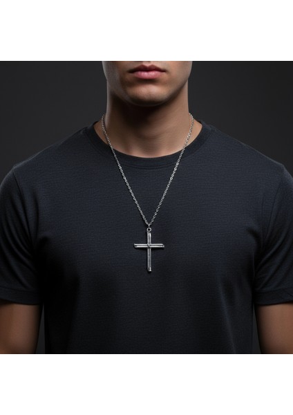 Çivili Haç Gümüş Kaplama Düz Zincir Kolye modelleri