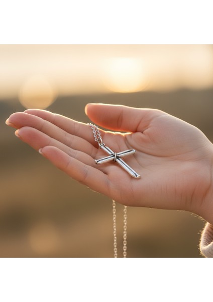 Çivili Haç Gümüş Kaplama Düz Zincir Kolye fırsatları
