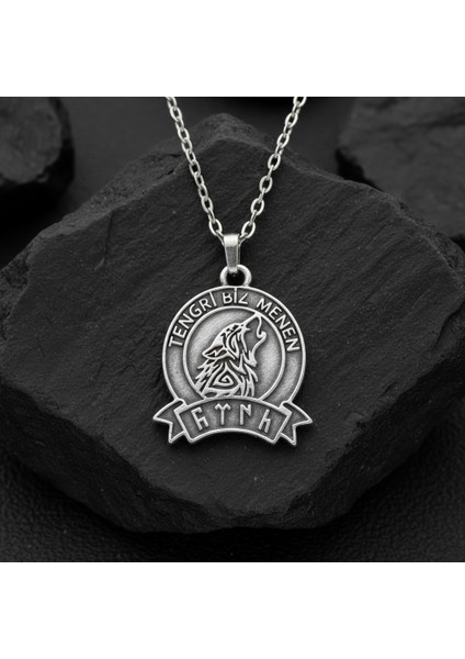 Tengri Biz Menen Göktürkçe Gümüş Kaplama Kolye Ucu