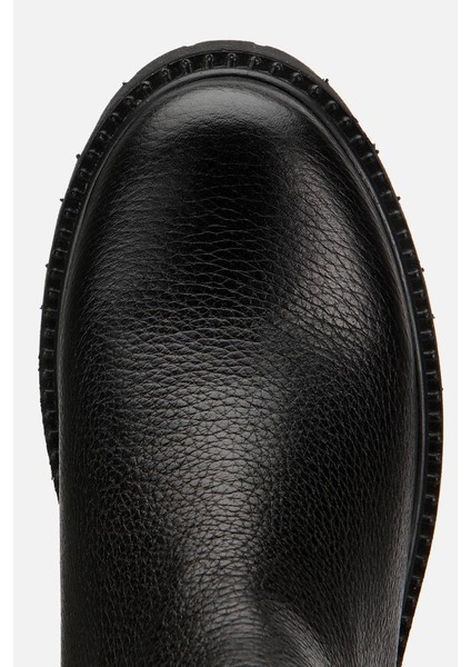 Kadın Deri Siyah Lastik Detaylı Kalın Tabanlı Düz Bot indirimleri