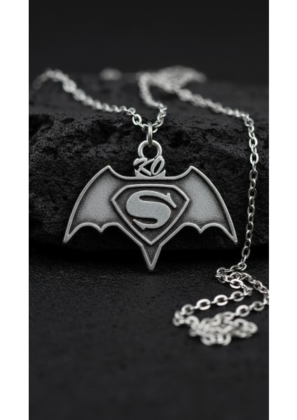 Batman Süperman Gümüş Kaplama Kolye Ucu