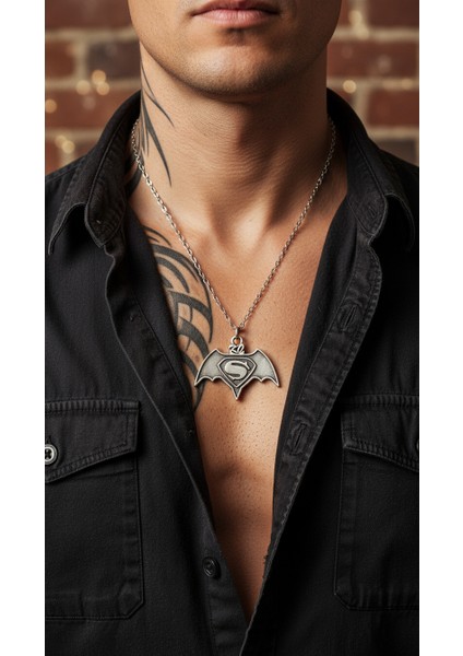 Batman Süperman Gümüş Kaplama Kolye Ucu fiyatları