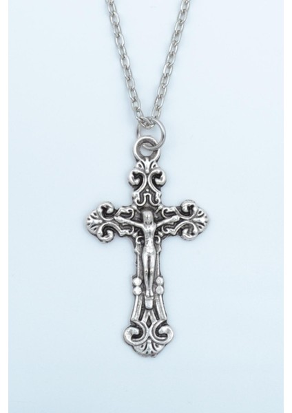 Hz. İsa Haç Gümüş Kaplama Düz Zincir Kolye