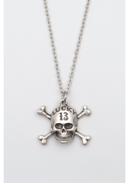 Lucky 13 Kuru Kafa Gümüş Kaplama Düz Zincir Kolye