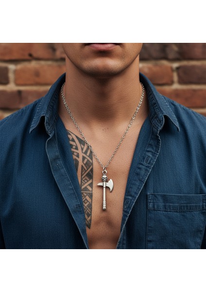 Kuru Kafa Balta Gümüş Kaplama Düz Zincir Kolye modelleri