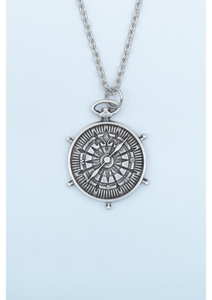 Pusula Gümüş Kaplama Düz Zincir Kolye
