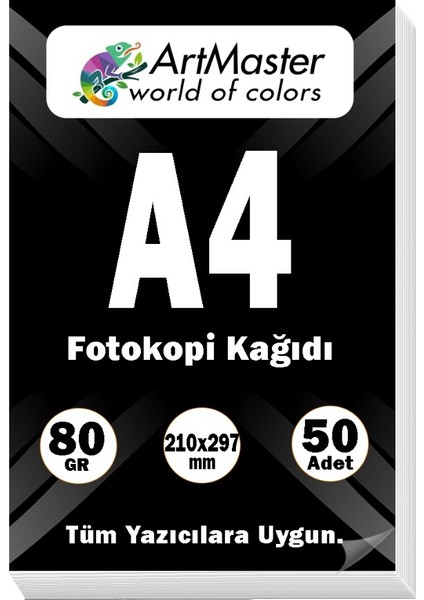A4 Fotokopi Kağıdı 50 Adet 80 gr 21X29,7 cm Artmaster A4 Boy Fotokopi Kağıdı Yazıcı Kağıdı 50 Li