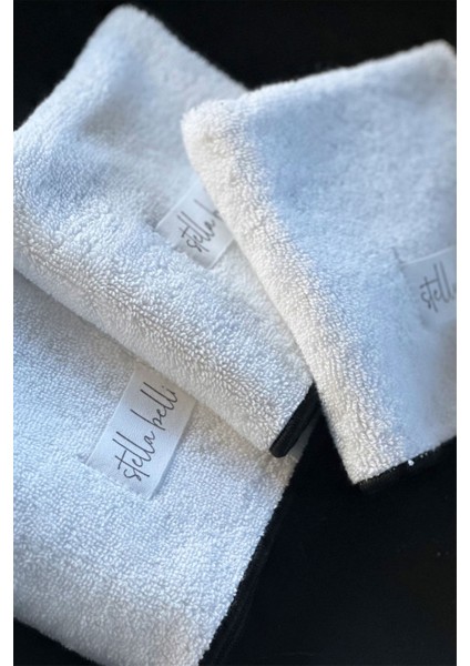 %100 Pamuk 30 x 30 cm 3lü Havlu Seti | Banyo Otel | Beyaz Renk | Soura | Kenar Siyah Özel Işlemeli