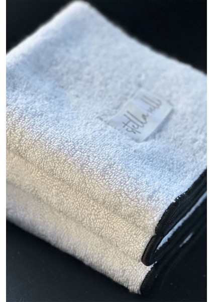 %100 Pamuk 30 x 30 cm 3lü Havlu Seti | Banyo Otel | Beyaz Renk | Soura | Kenar Siyah Özel Işlemeli modelleri