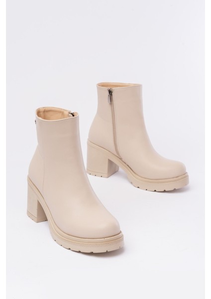 ZRİN-3020 Premium Bej Fermuarlı Kalın Topuklu Kışlık Kadın Bot fırsatları