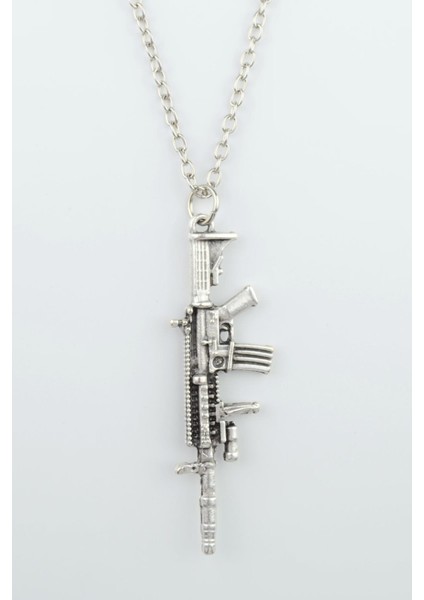 Pubg - M4 Silah Gümüş Kaplama Düz Zincir Kolye