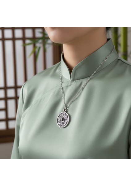 Koruma - Feng Shui Çin Şans Parası Gümüş Kaplama Düz Zincir Kolye modelleri