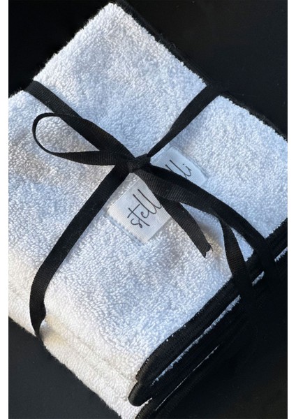 %100 Pamuk 30 x 30 cm 3lü Havlu Seti | Banyo Otel | Beyaz Renk | Soura | Kenar Siyah Özel Işlemeli fırsatları