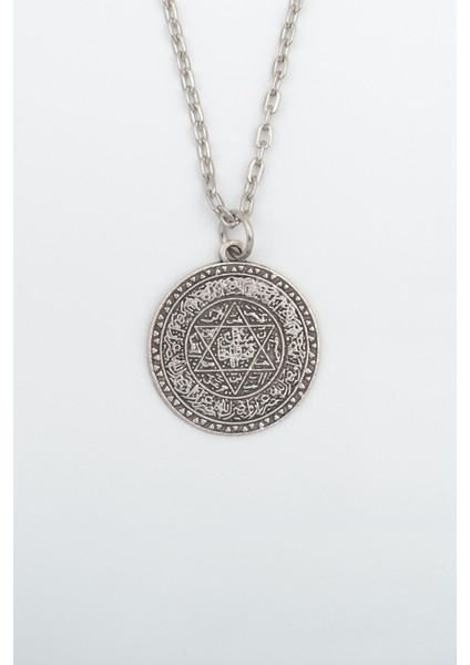 Davut Yıldızı - Süleyman Tılsım Mührü Gümüş Kaplama Düz Zincir Kolye