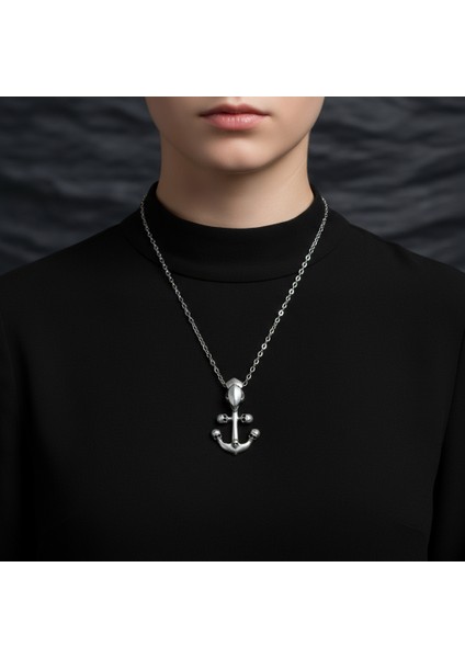Kuru Kafa Deniz Çapa Gümüş Kaplama Düz Zincir Kolye modelleri