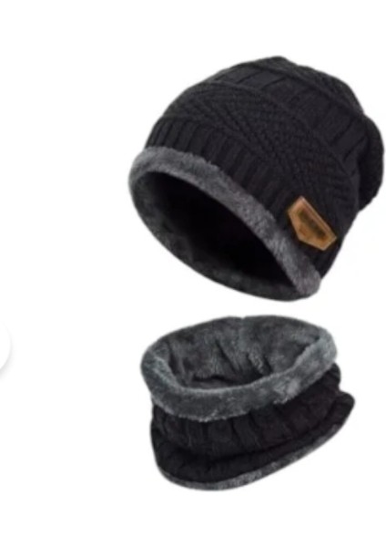 Çocuk Siyah Şapka ve Bere Eldiven Hediyeli Set Erkek Kız Kalın Şapka Bebek Şapkaları Yaş 1-4 Yaş fiyatları