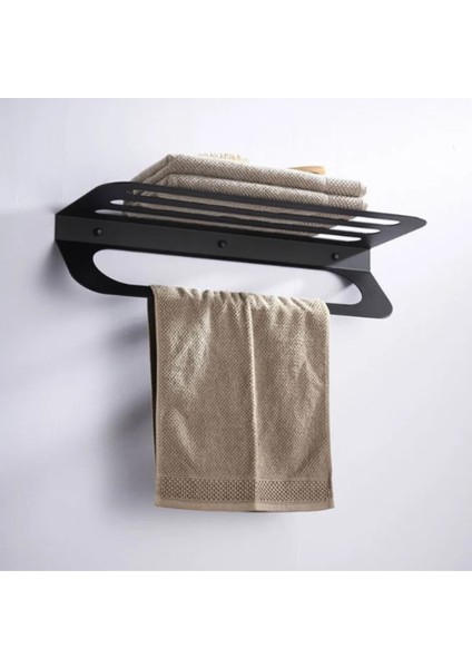 Siyah Renkli Raflı Banyo Havlu Askılığı, Pratik ve Şık Tasarım