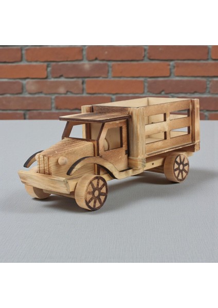 El Yapımı Doğal Ahşap Oyuncak Kamyon Inşaat Iş Makinesi Maket Model Çocuklara Özel Gün Hediyesi