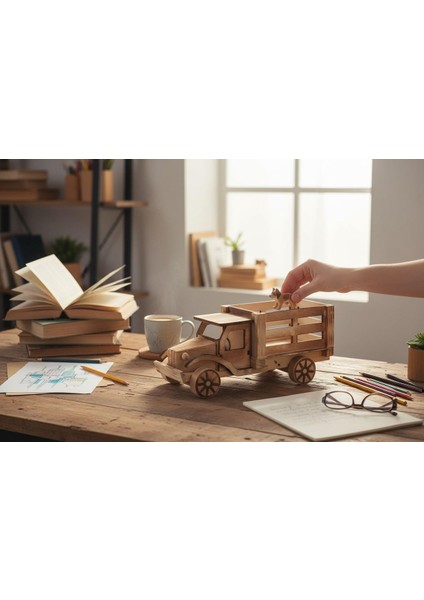 El Yapımı Doğal Ahşap Oyuncak Kamyon Inşaat Iş Makinesi Maket Model Çocuklara Özel Gün Hediyesi modelleri