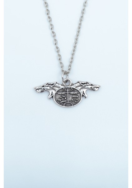 Kam - Şaman Davulu Kurt Gümüş Kaplama Düz Zincir Kolye fiyatları