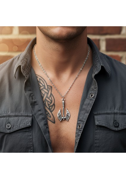 Elf Balta - Axe Gümüş Kaplama Düz Zincir Kolye modelleri