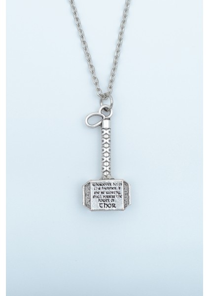 Thor Çekici Gümüş Kaplama Düz Zincir Kolye