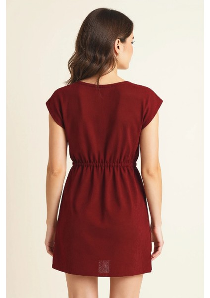 - Kadın Bordo Yanları Yırtmaçlı Tokalı V Yaka Mini Plaj Elbisesi modelleri