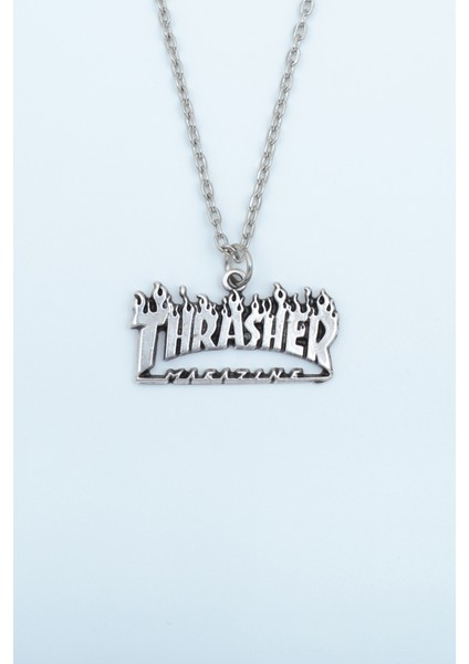 Thrasher Magazine Gümüş Kaplama Düz Zincir Kolye