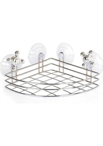 Banyo Köşe Rafı, Metal Vantuzlu, Beyaz, Şık ve Pratik Tasarım