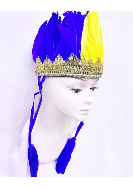 Sarı Lacivert Renk Tüylü Kızılderili Başlığı | Taraftar Başlığı fiyatları