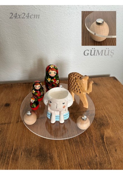 Şeffaf Ahşap Top Ayaklı Organizer, Düzenleyici ve Pleksi Stant, Şık ve Pratik Tasarım