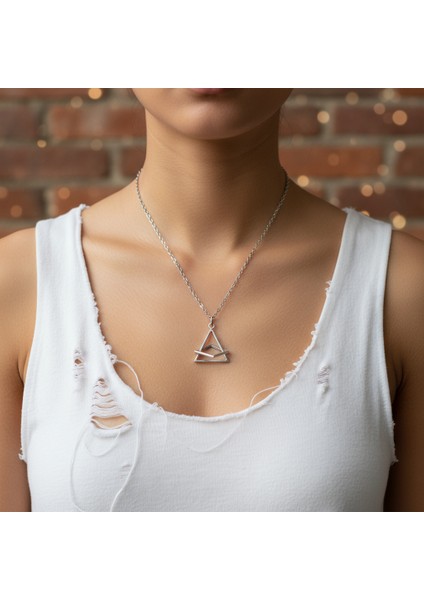 Üçgen Kare Geometrik Gümüş Kaplama Düz Zincir Kolye fiyatları