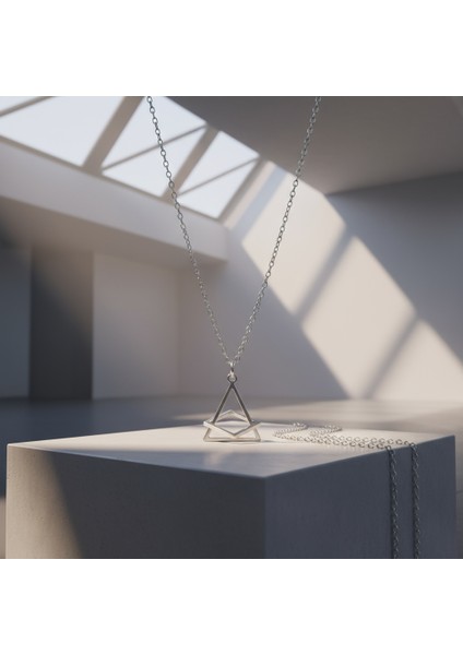 Üçgen Kare Geometrik Gümüş Kaplama Düz Zincir Kolye modelleri