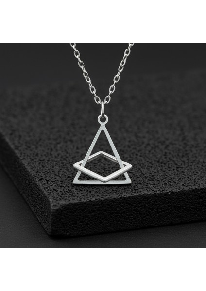 Üçgen Kare Geometrik Gümüş Kaplama Düz Zincir Kolye fırsatları
