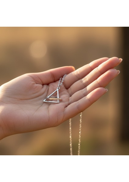 Üçgen Kare Geometrik Gümüş Kaplama Düz Zincir Kolye indirimleri