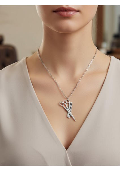 Berber - Makas - Tarak Gümüş Kaplama Düz Zincir Kolye fiyatları